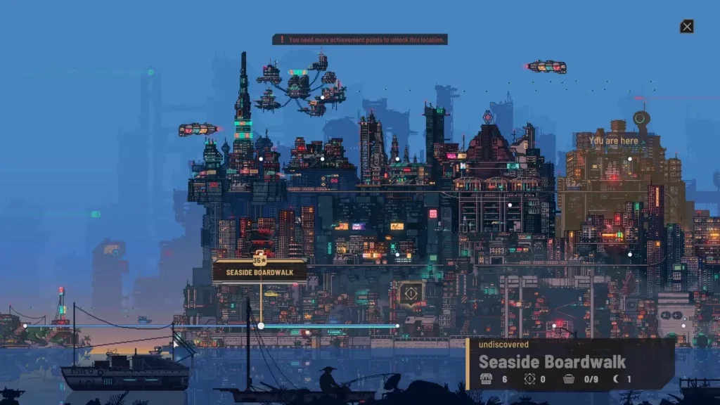 Nivalis district map with Seaside Boardwalk selected and surrounding district nodes